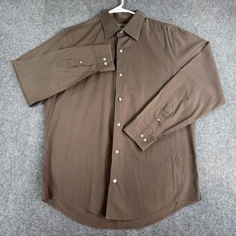 Banana Republic Button Down Mens L Large Brown Stretch Classic Long Sleeve Shirt